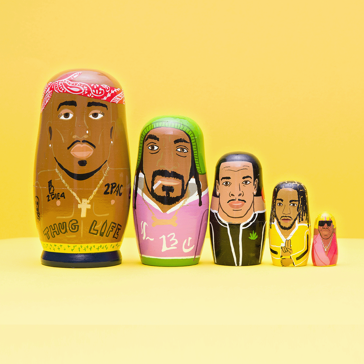 Iconic West Coast Rappers Russian Matryoshka Nesting Dolls| Larney